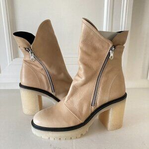 NWOT Free People Jack Zip Up Beige Leather Heeled Boots Sz 38.5